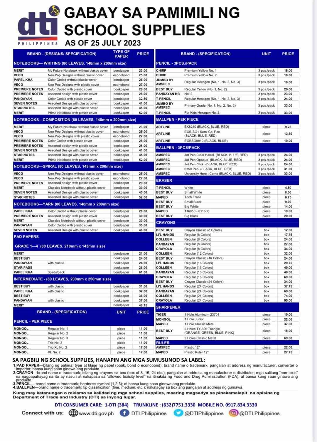 DTI issues price guide for school supplies Punto! Central Luzon