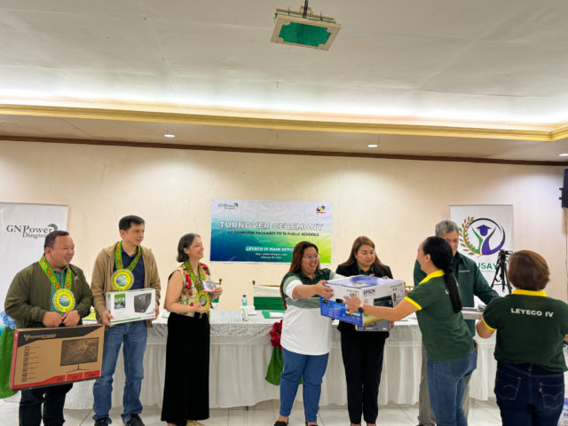 GNPD, Leyte Electric Coop donate computer sets to 16 Leyte public schools